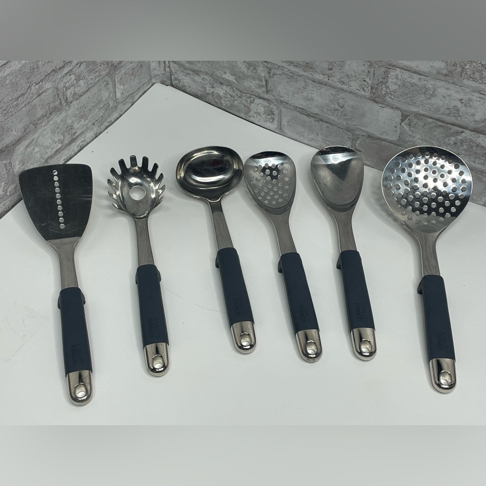 Joseph Joseph Stainless Steel Cooking Utensil Set 6 Piece Gray Handle Rare HTF
